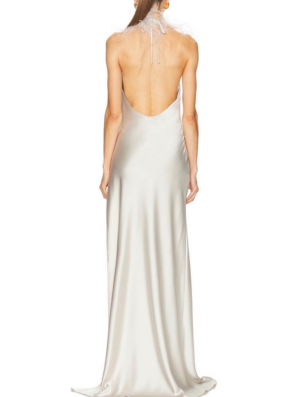 The New Arrivals by Ilkyaz Ozel Jazzy Feather Detailed Satin Dress in Taj Mahal - Picture 2 of 7